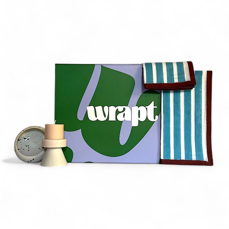 Block Stripe Napkins - Cyan & White