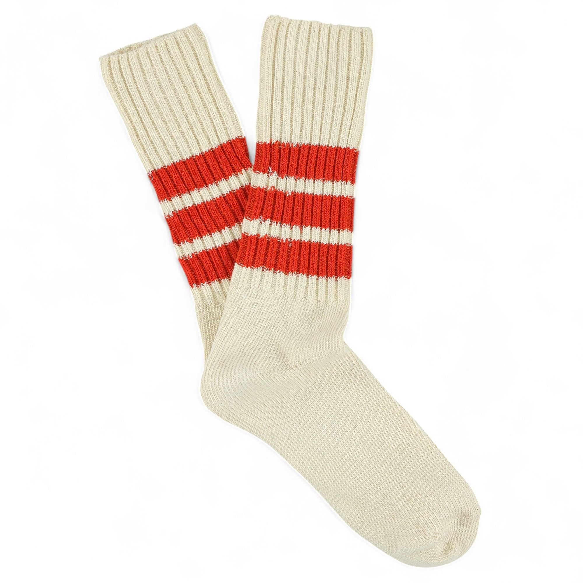 Striped Crew Socks - Ecru / Orange