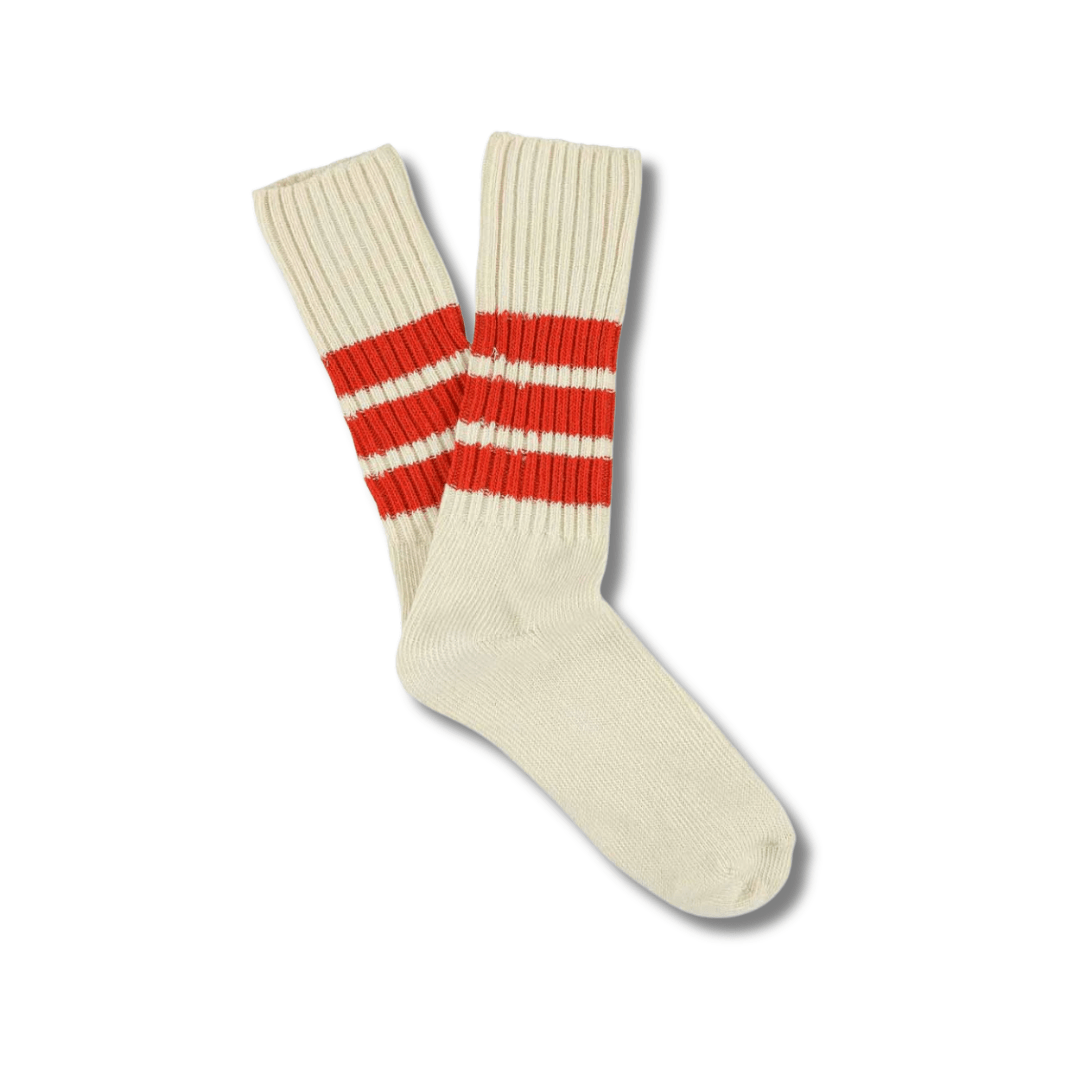 Striped Crew Socks in Ecru & Orange