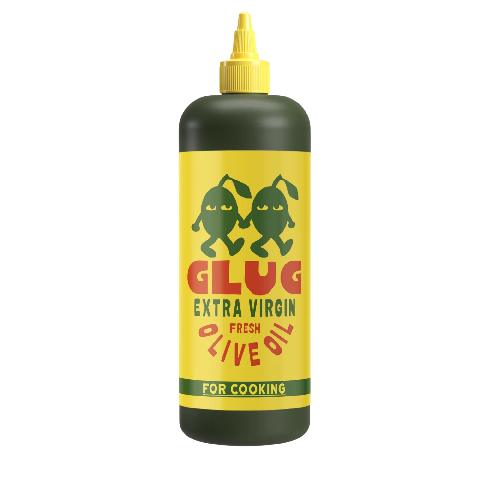 Bottle of GLUG Extra Virgin Olive Oil on a white background