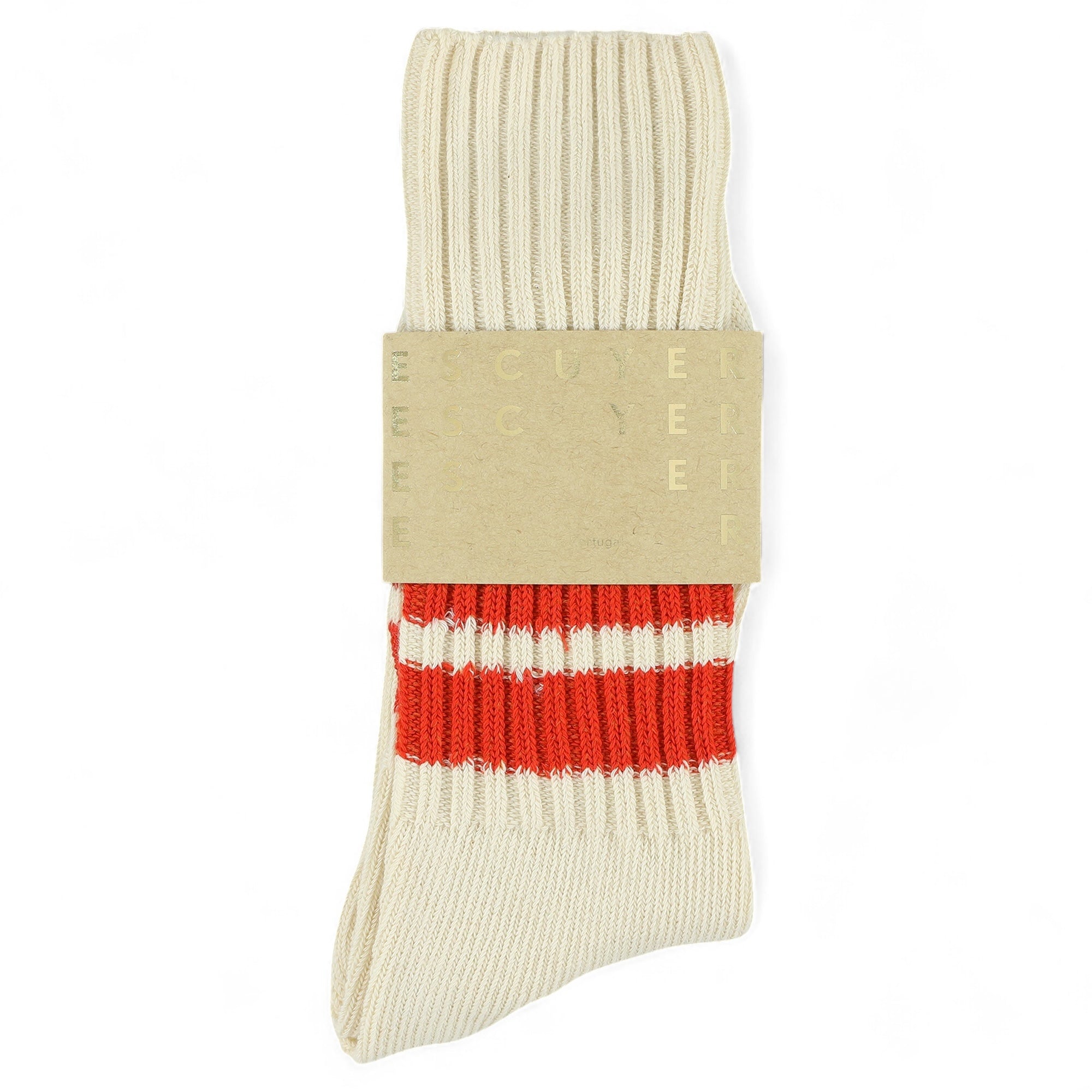 Striped Crew Socks - Ecru / Orange