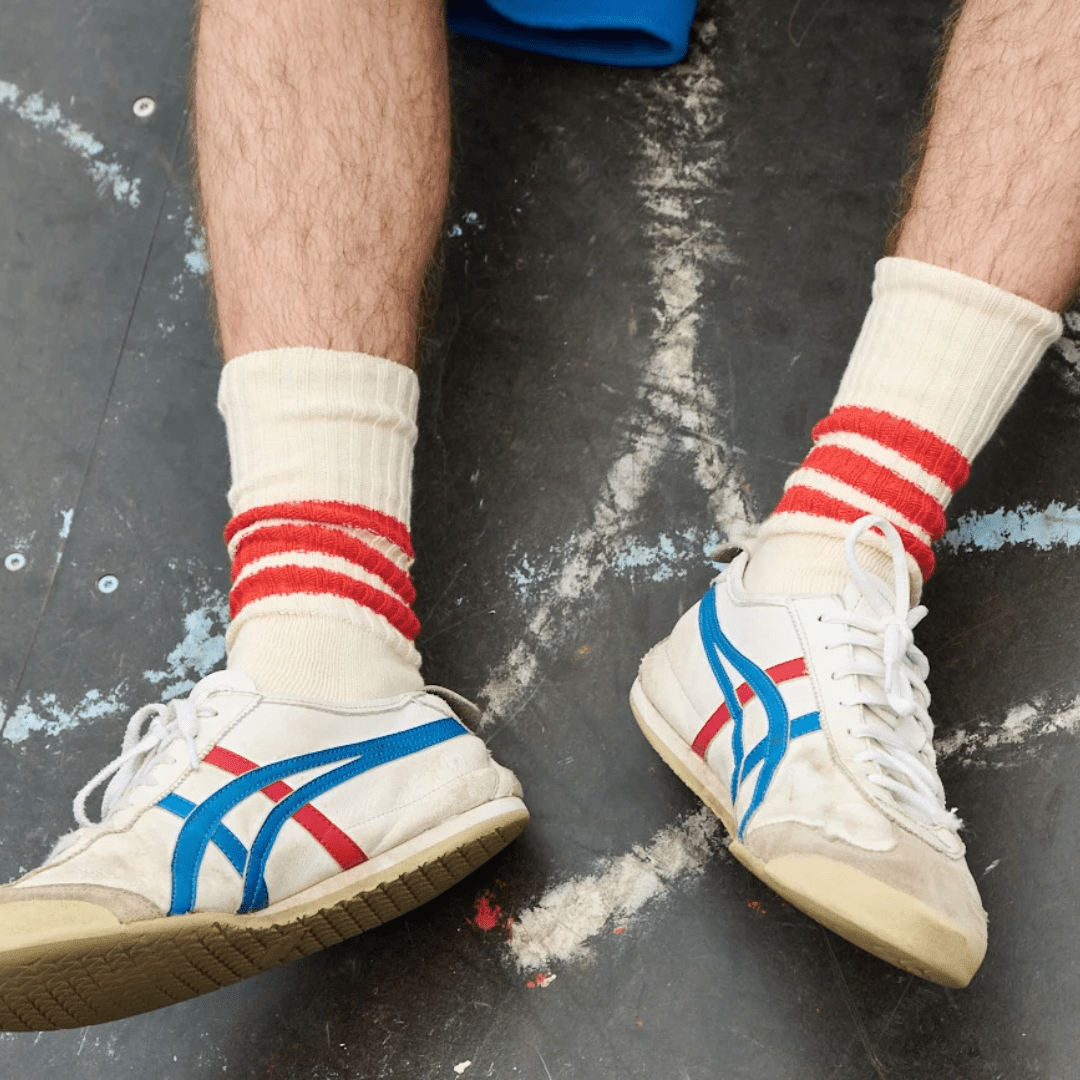 Striped Crew Socks in Ecru & Orange