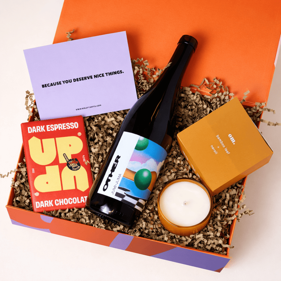 A BYO with-bottle box, wine visible