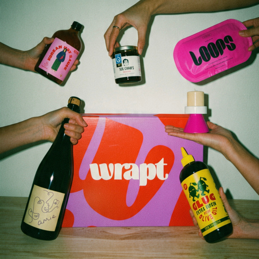 An open Wrapt box with indie products inside
