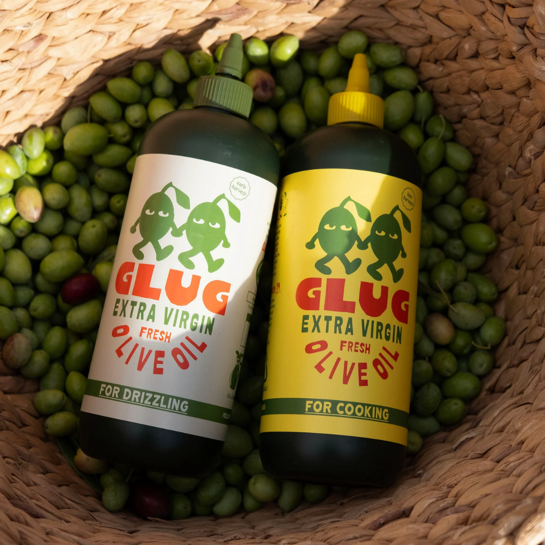 Bottles of glug olive oil