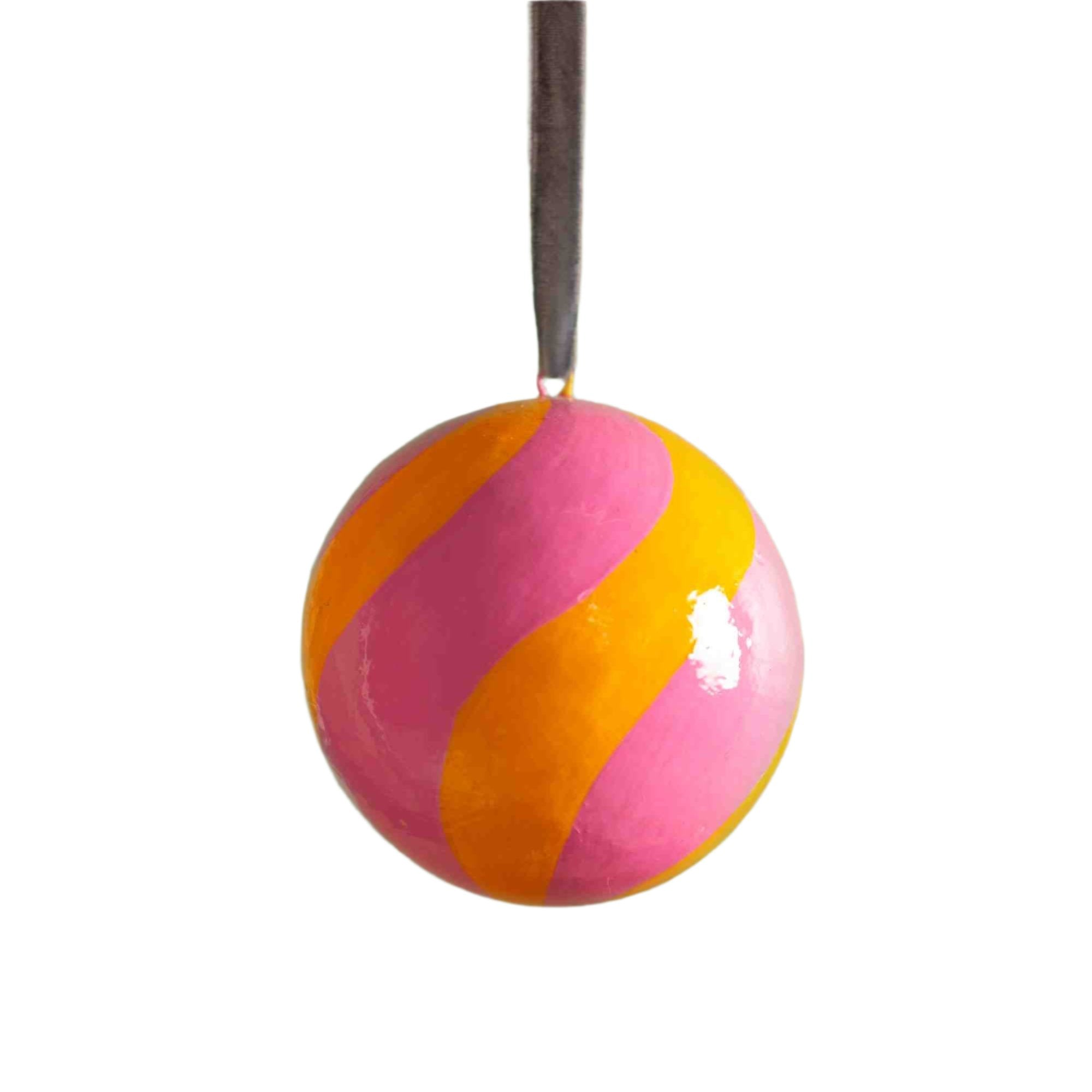 Ian Snow Bauble - Pink & Orange Swirl
