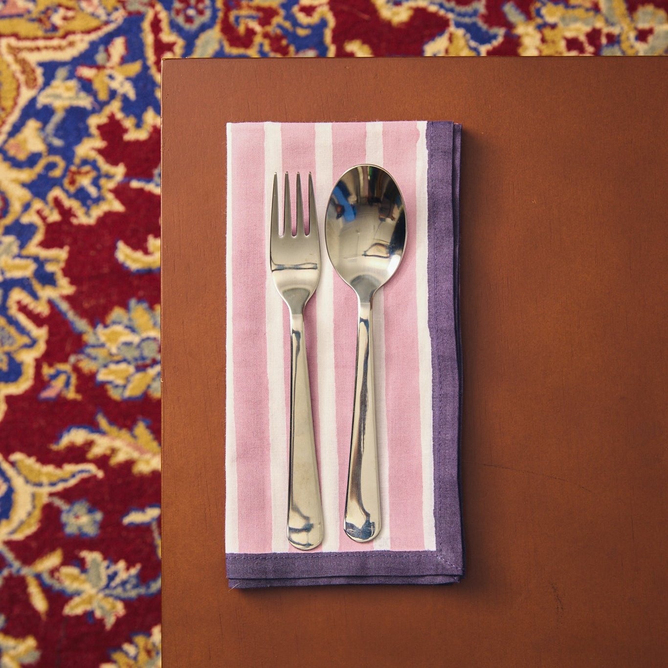 Block Stripe Napkins - Mauve & White