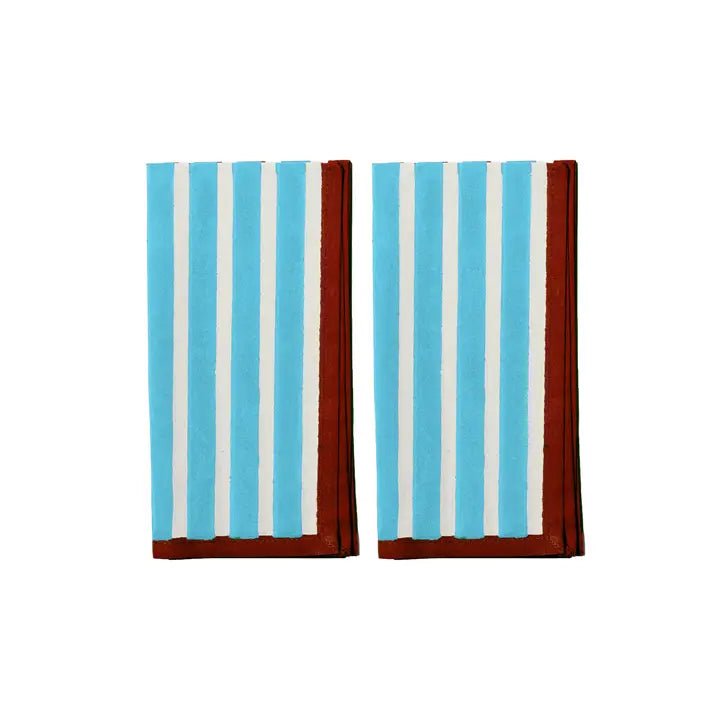 Block Stripe Napkins - Cyan & White