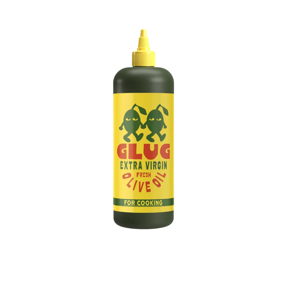 Bottle of GLUG Extra Virgin Olive Oil on a white background
