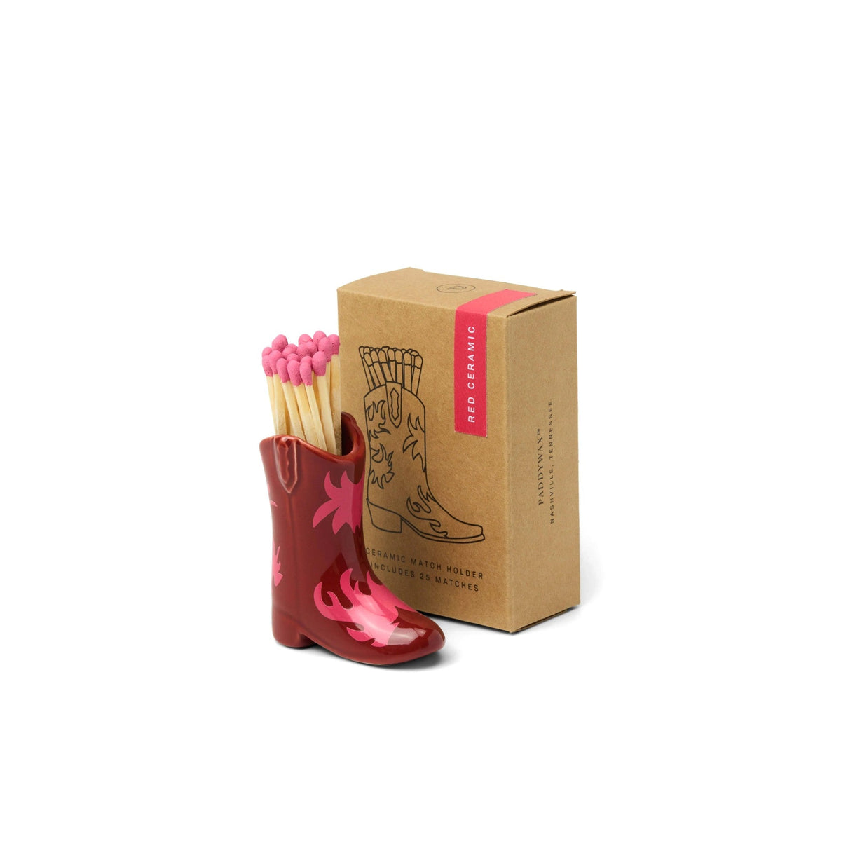 Nashville Ceramic Boot Match Holder — Red & Pink